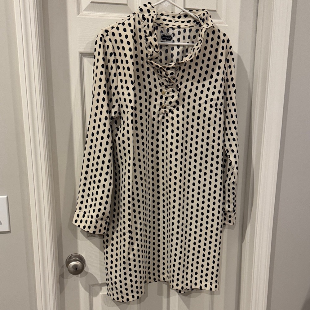 Mud Pie Black and Cream Polka Dot Long Sleeve Dress